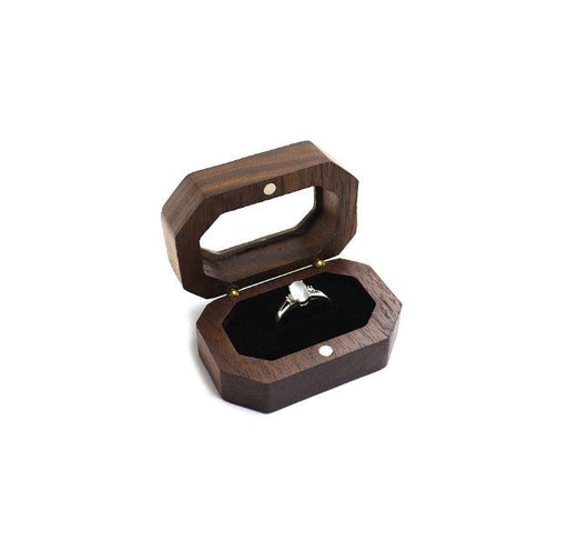 Walnut hexagon-shaped Jewelry Ring Box - Jewelry Packaging Mall