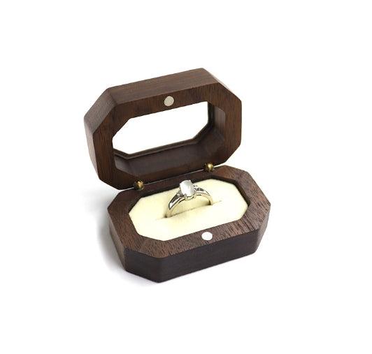 Walnut hexagon-shaped Jewelry Ring Box