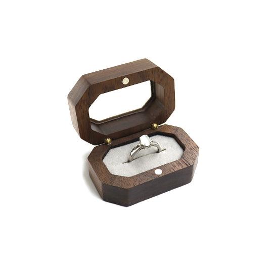 Walnut hexagon-shaped Jewelry Ring Box