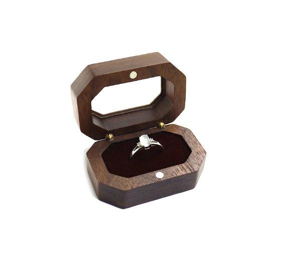 Walnut hexagon-shaped Jewelry Ring Box - Jewelry Packaging Mall