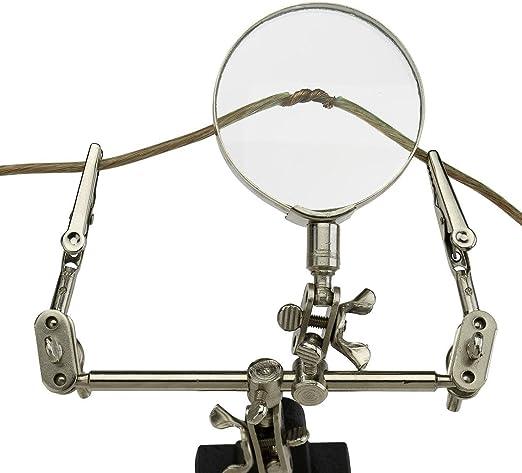3 in 1 - Adjustable Helping Hand with Magnifying Glass, Third Hand Solder Aid, Soldering Wire Station Stand with Dual Alligator Clips and a Heavy Base, Beading & Jewelry Making Tools, Solder Holder