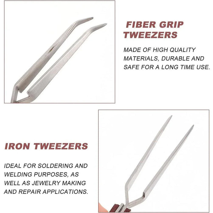 6-1/4 Inch Straight Cross-Locking Tweezers - Fiber Grip - For Soldering, Jewelry Making, Welding & Repair