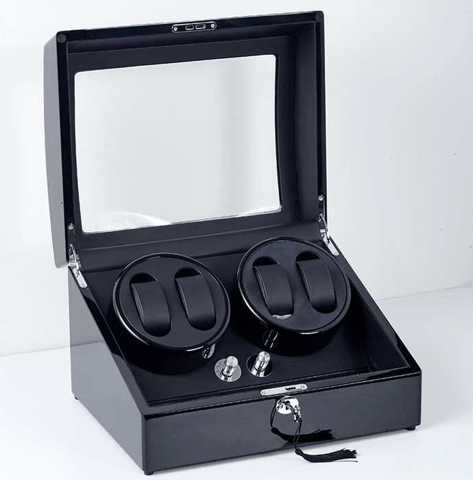 Black Lacquered Watches Winder Box (4 watches) - Jewelry Packaging Mall