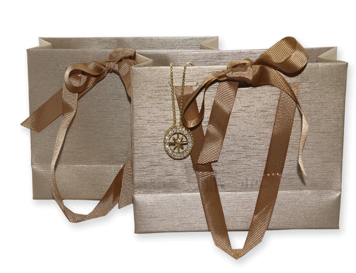 Golden Brown Shopping Bag with Ribbon - Jewelry Packaging Mall