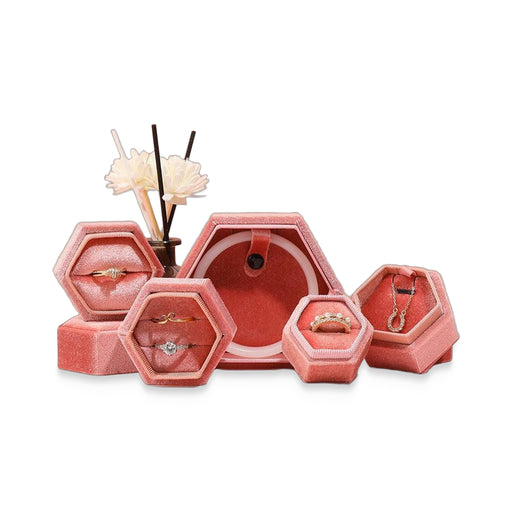 Hexagon Ring Velvet Box Collection-JPM0193 white background - Jewelry Packaging Mall