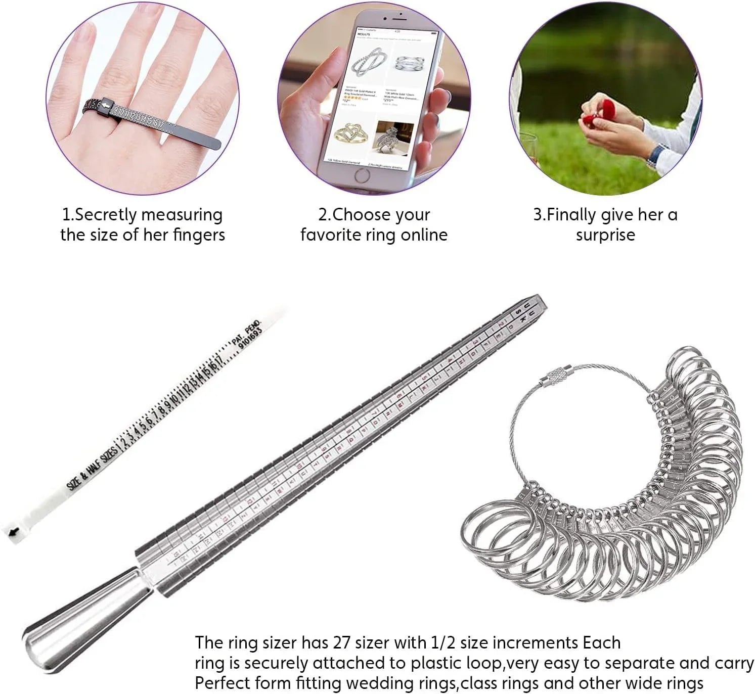 Jewelry Tools & Workbenches Metal Ring Sizer Guage Mandrel Finger Sizing Measure Stick Standard Tool-in Jewelry Tools Ring Sizer Finger Gauge - Foto 5