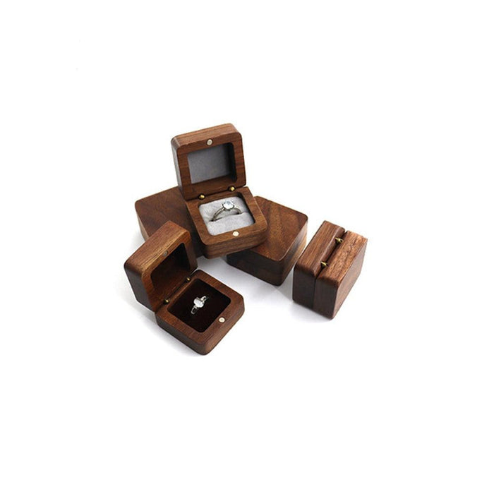 Walnut Wood Engagement Single Ring Gift Box - Jewelry Packaging Mall