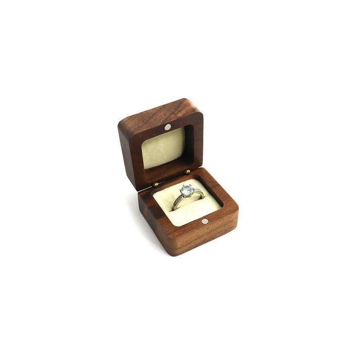 Walnut Wood Engagement Single Ring Gift Box - Jewelry Packaging Mall