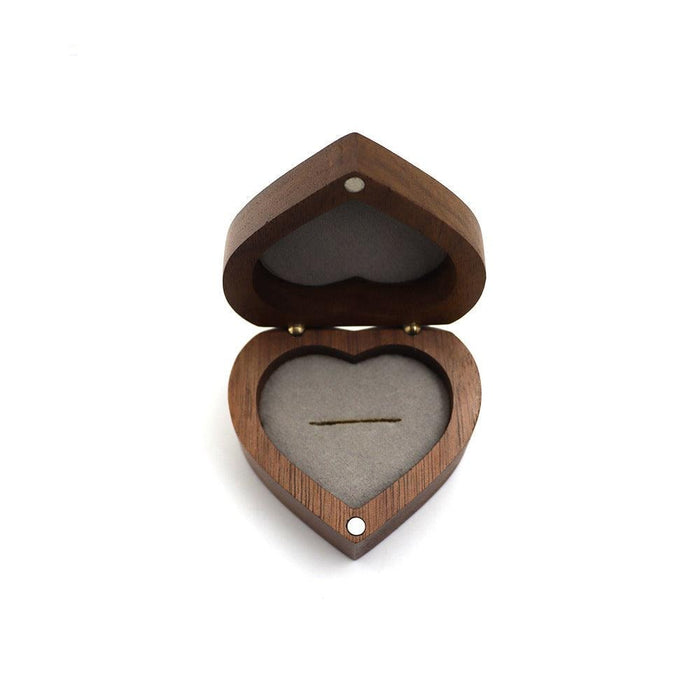 Walnut Wood Heart Single and Double ring Jewelry box - Jewelry Packaging Mall